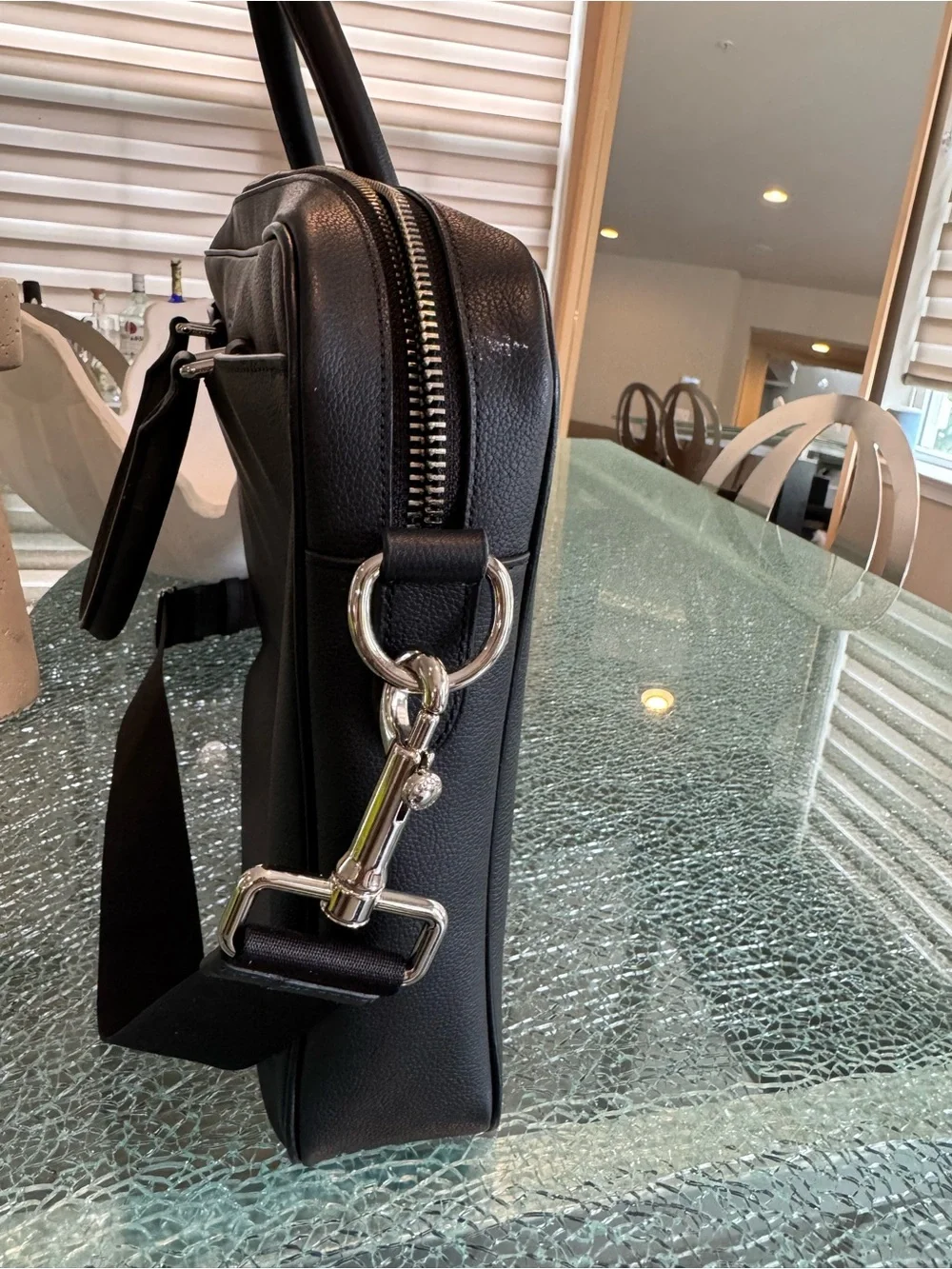 Coach Black Pebbled Leather Briefcase with Adjustable Strap